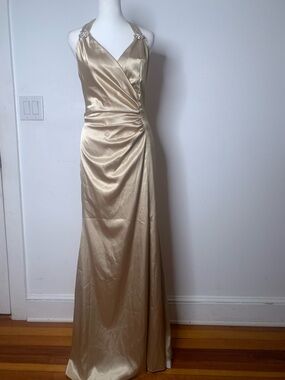 Satin Halter Gown in Champagne Gold
